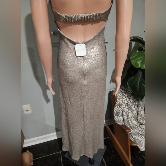 ALTAR’D STATE Champagne Sequin Strapless Maxi Dress Slit NWT Size S - Picture 11 of 16